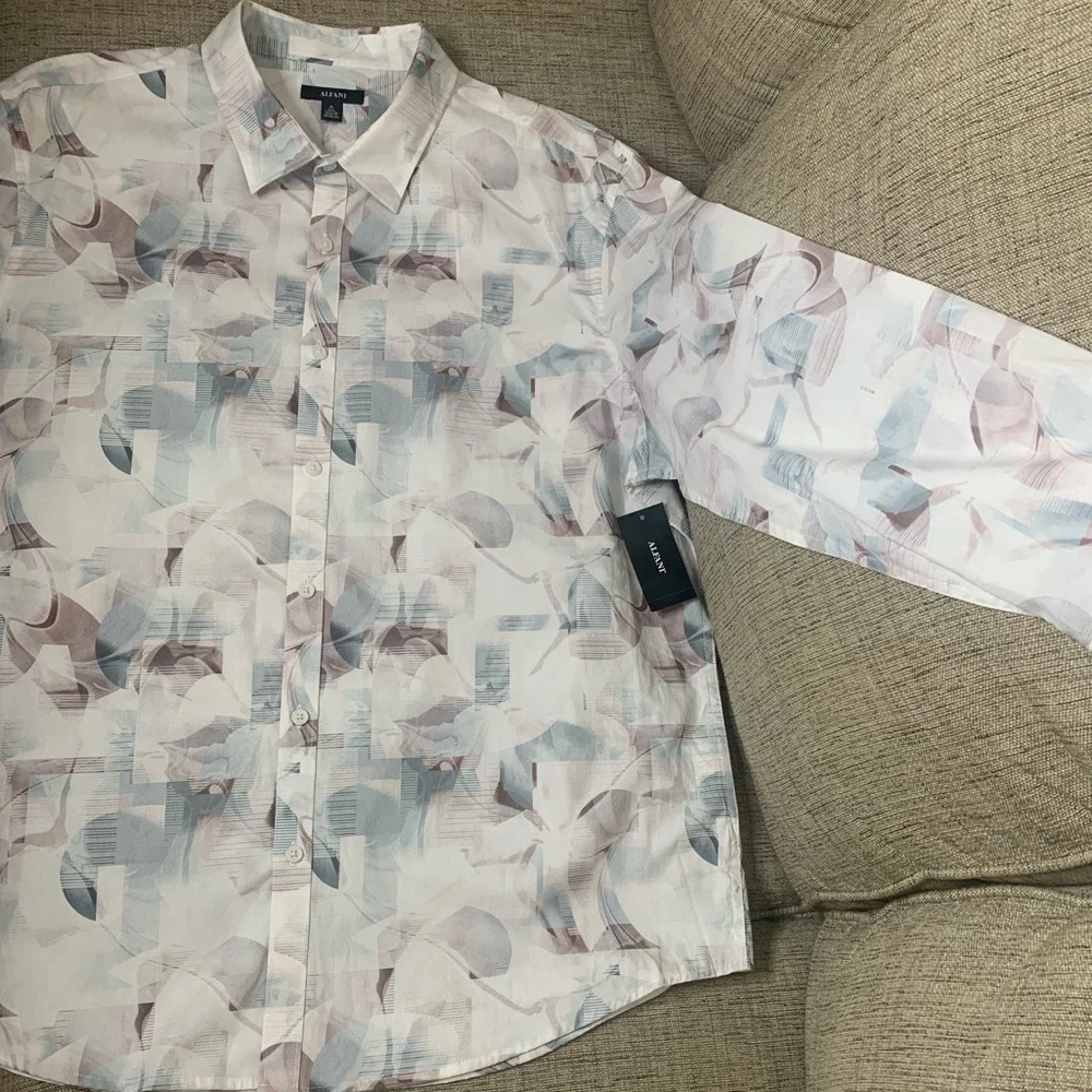 Men’s NWT ALFANI Regular-Fit Abstract Light Wave Print Button Down Shirt, Sz XL - Picture 5 of 8